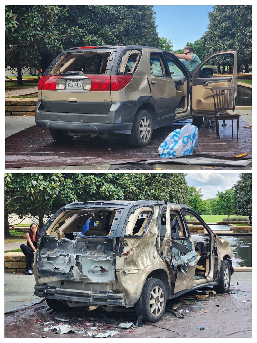 Back of the car before and after Car Bash