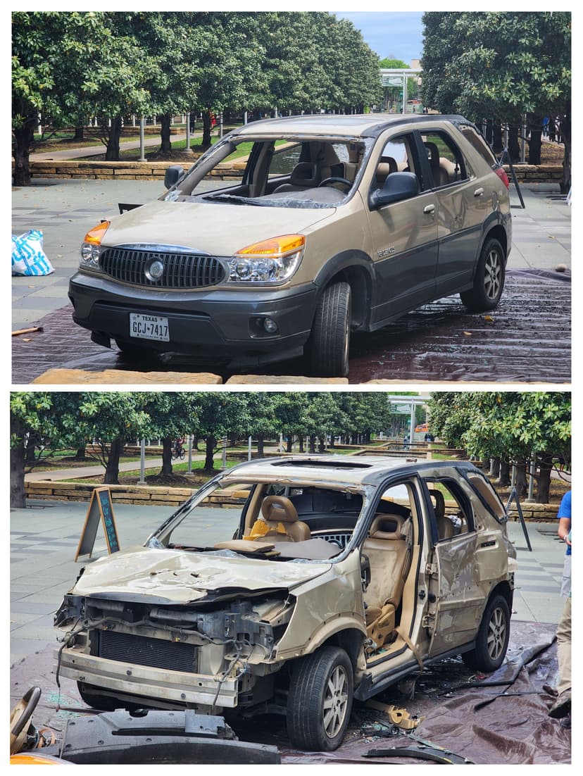 Front of the car before and after Car Bash